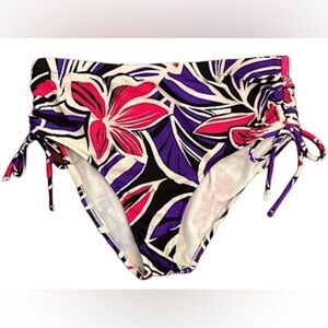 Sunsets Separates White Purple Pink Floral Ruched Side Tie Bikini Bottom Size XL